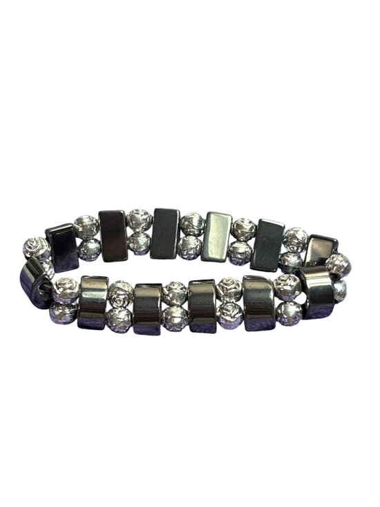 Jewelry - Hematite Silvertone Roses Beaded Stretchy Bracelet 5.25 inches Unstretched